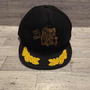 Vintage Black Mesh Back "Der Stool" Trucker Hat with Scrambled Eggs Black